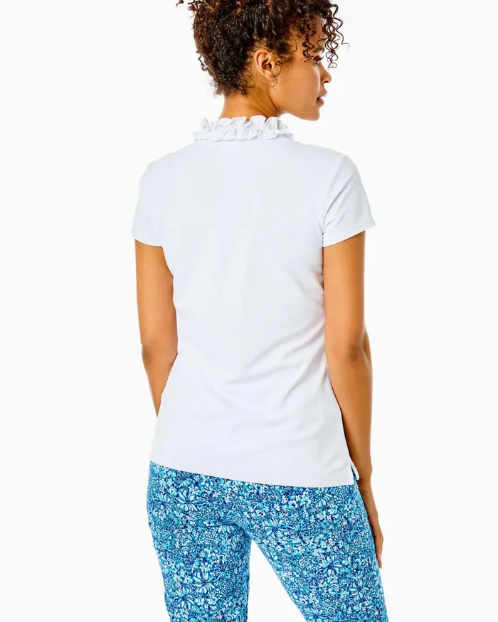 Lilly Pulitzer Upf 50 Luxletic Frida Ruffle Polo Top Resort White Women Tops