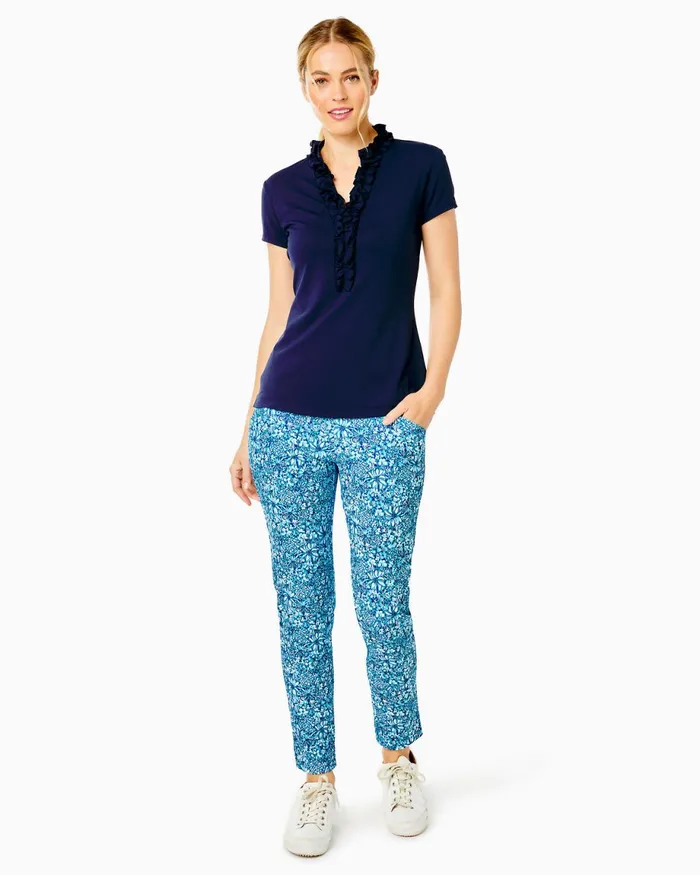 Lilly Pulitzer Upf 50 Luxletic Frida Ruffle Polo Top True Navy Women Tops