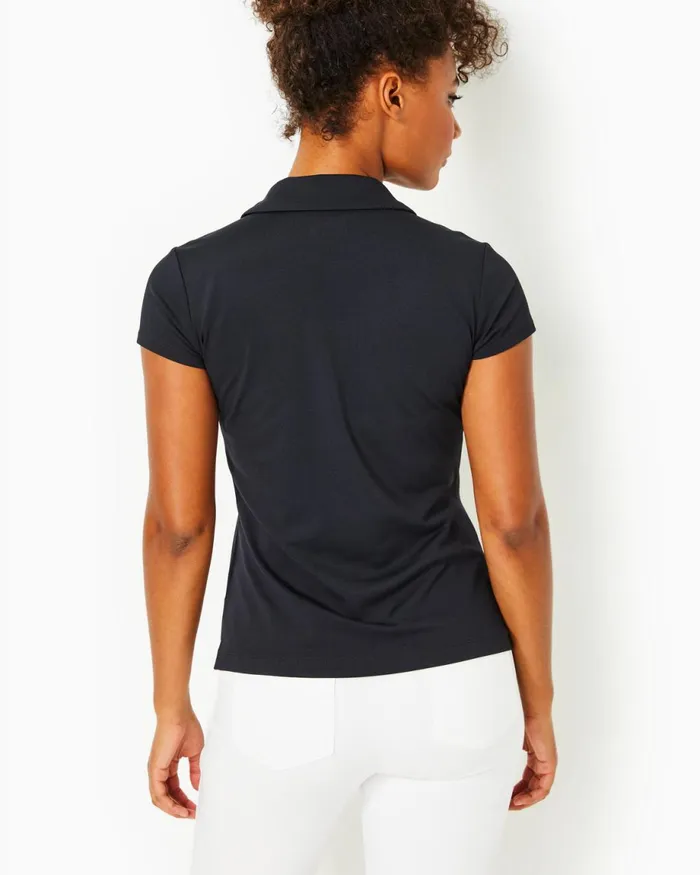Lilly Pulitzer Upf 50 Luxletic Frida Scallop Polo Top Onyx Women Tops
