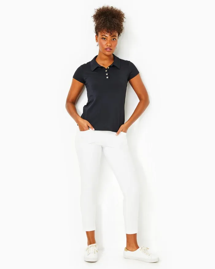 Lilly Pulitzer Upf 50 Luxletic Frida Scallop Polo Top Onyx Women Tops