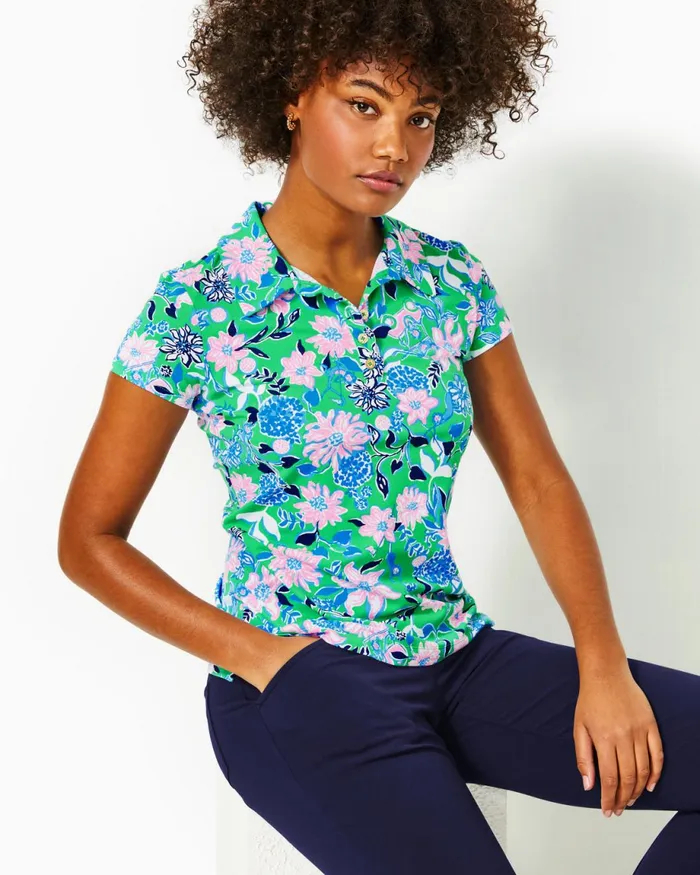 Lilly Pulitzer Upf 50 Luxletic Frida Scallop Polo Top Spearmint Golf Till You Drop Women Tops