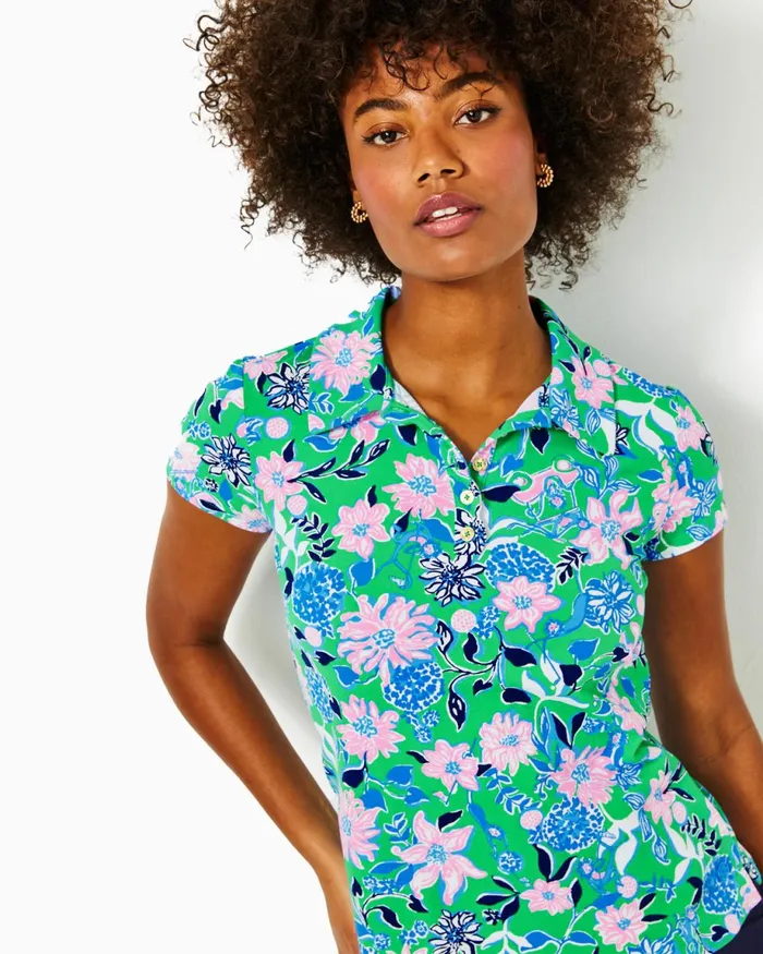Lilly Pulitzer Upf 50 Luxletic Frida Scallop Polo Top Spearmint Golf Till You Drop Women Tops