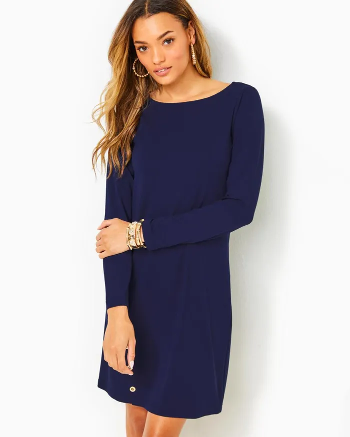Lilly Pulitzer Upf 50 Maddox Straight Dress True Navy Women Straight Dresses