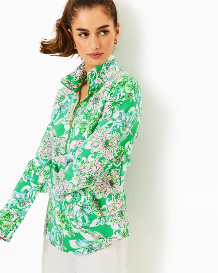 Lilly Pulitzer Upf 50 Skipper Popover Spearmint Blossom Views Women Tops