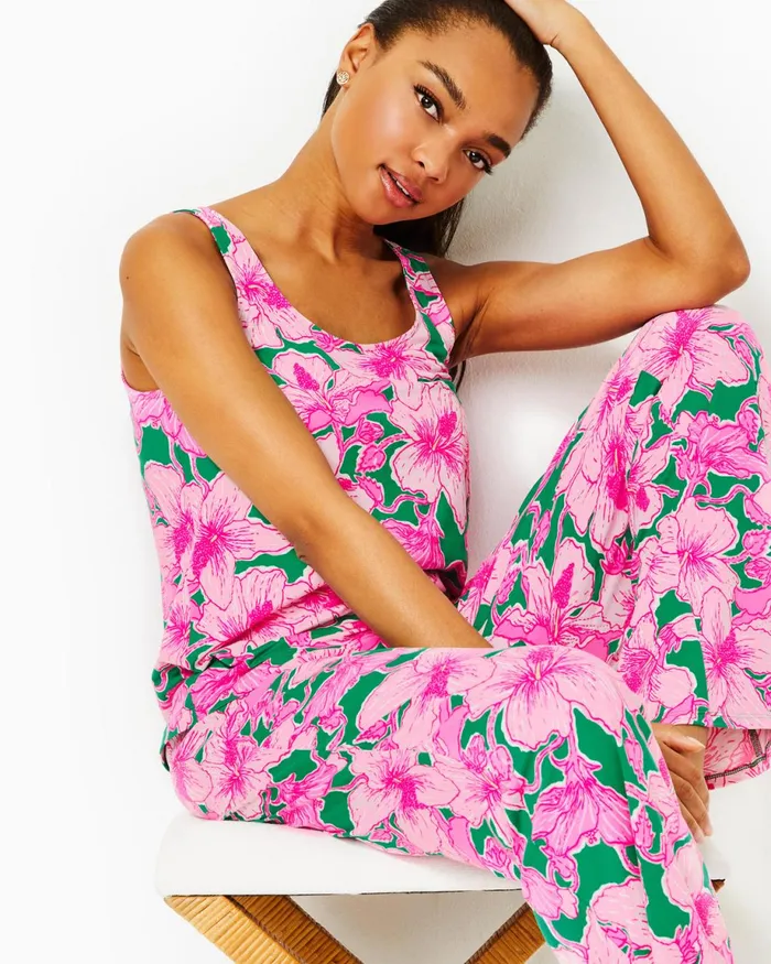 Lilly Pulitzer Whitta Pajama Tank Kelly Green Hibis Kiss Women Loungewear