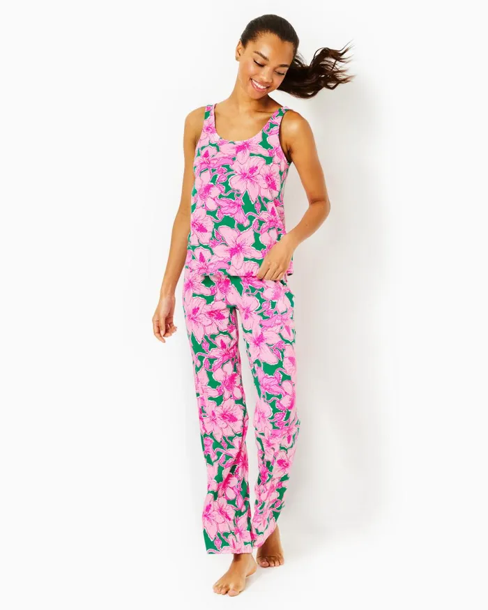 Lilly Pulitzer Whitta Pajama Tank Kelly Green Hibis Kiss Women Loungewear