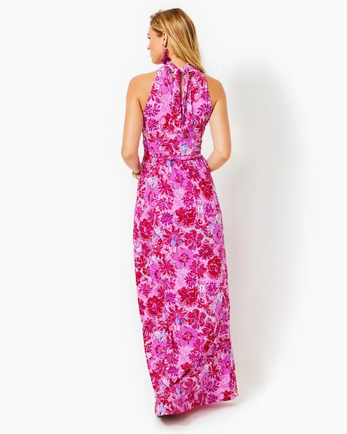Lilly Pulitzer Wyota Halter Maxi Dress Lilac Thistle In The Wild Flowers Women Fit and Flare Dresses