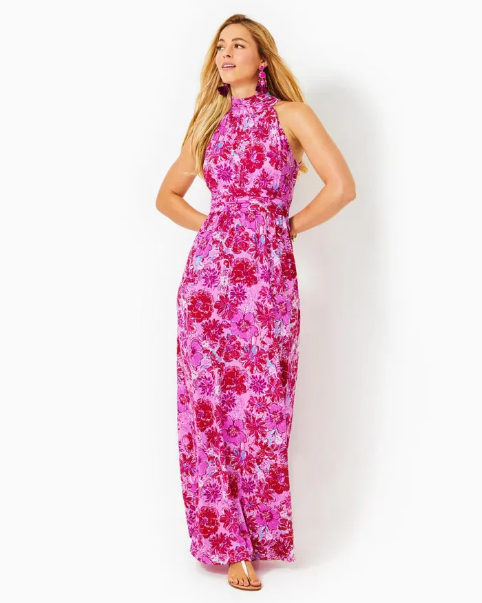Lilly Pulitzer Wyota Halter Maxi Dress Lilac Thistle In The Wild Flowers Women Fit and Flare Dresses