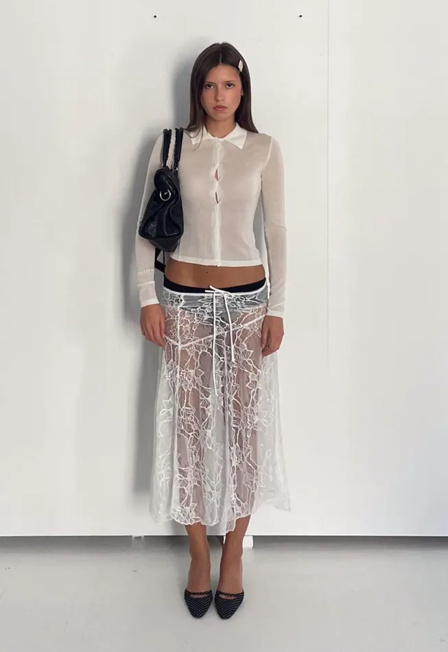 Lioness Fashion IN BLOOM LACE MIDI SKIRT Ivory Women Skirts