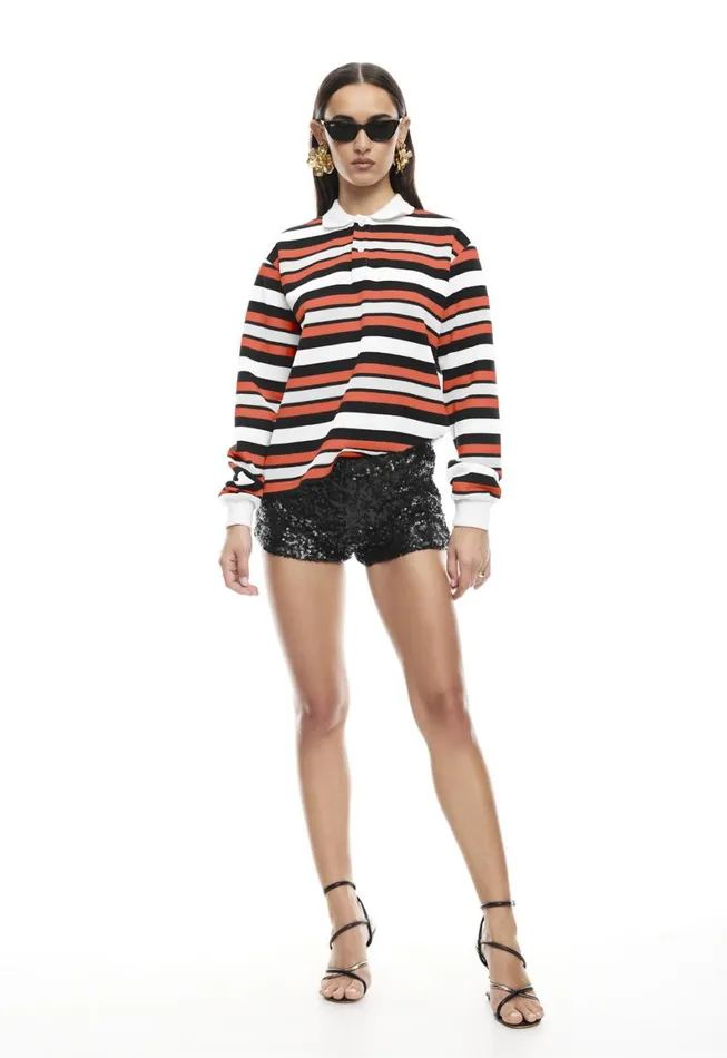 Lioness Fashion LEISURE LONG SLEEVE POLO Red Multi Women Tops