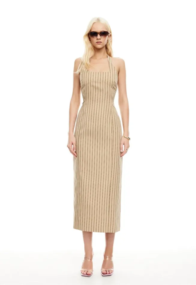 Lioness Fashion LES DEUX MIDI DRESS Stone Stripe Women Dresses