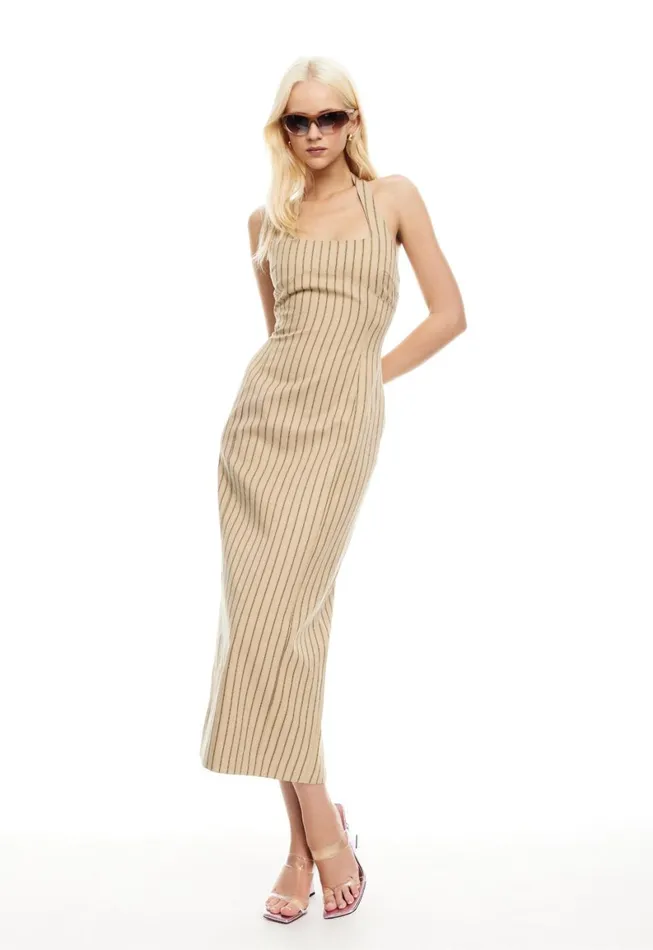 Lioness Fashion LES DEUX MIDI DRESS Stone Stripe Women Dresses Lioness Fashion LES DEUX MIDI DRESS Stone Stripe Women Dresses
