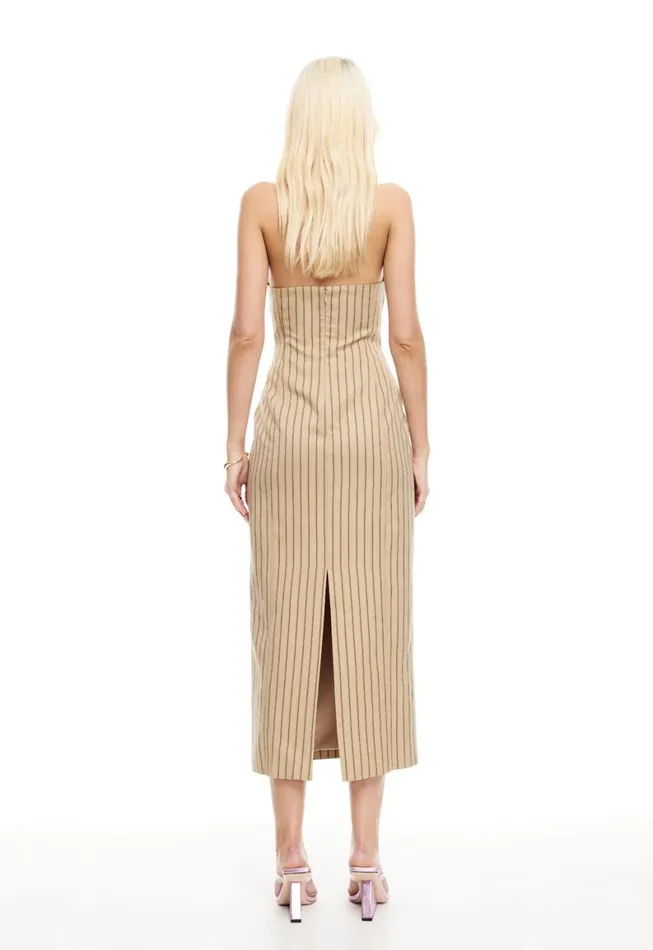 Lioness Fashion LES DEUX MIDI DRESS Stone Stripe Women Dresses Lioness Fashion LES DEUX MIDI DRESS Stone Stripe Women Dresses