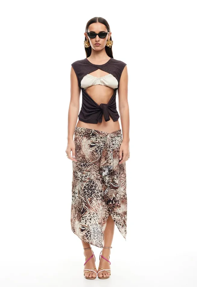 Lioness Fashion MOSS TIE TOP Brown Women Cover Ups Lioness Fashion MOSS TIE TOP Brown Women Cover Ups