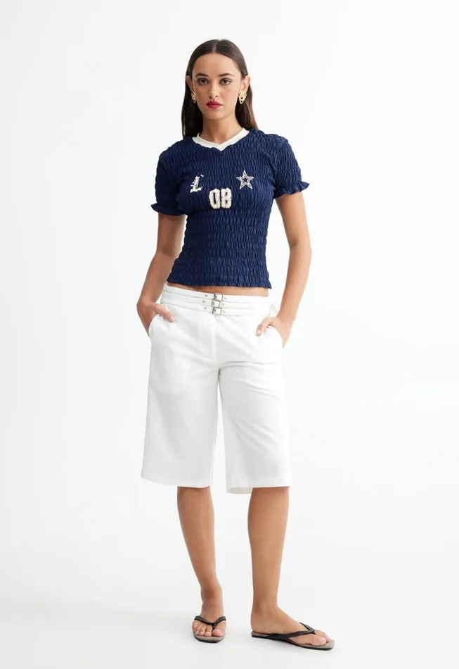 Lioness Fashion SCRUNCHED SPECTATE TOP Indigo Women Tops Lioness Fashion SCRUNCHED SPECTATE TOP Indigo Women Tops