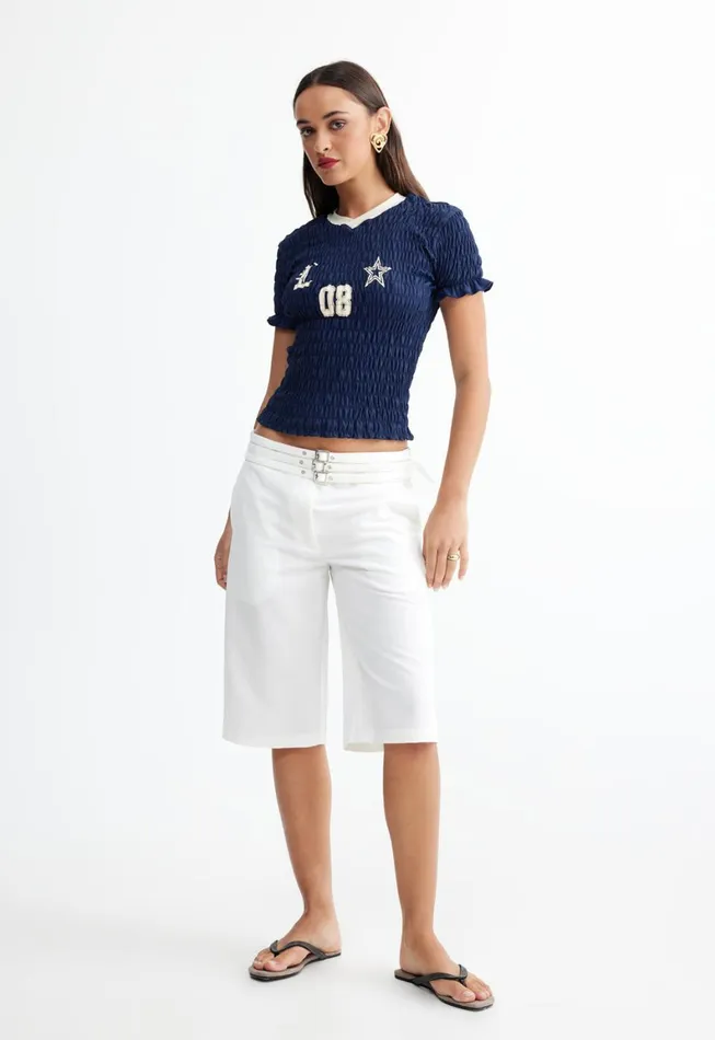 Lioness Fashion SCRUNCHED SPECTATE TOP Indigo Women Tops Lioness Fashion SCRUNCHED SPECTATE TOP Indigo Women Tops