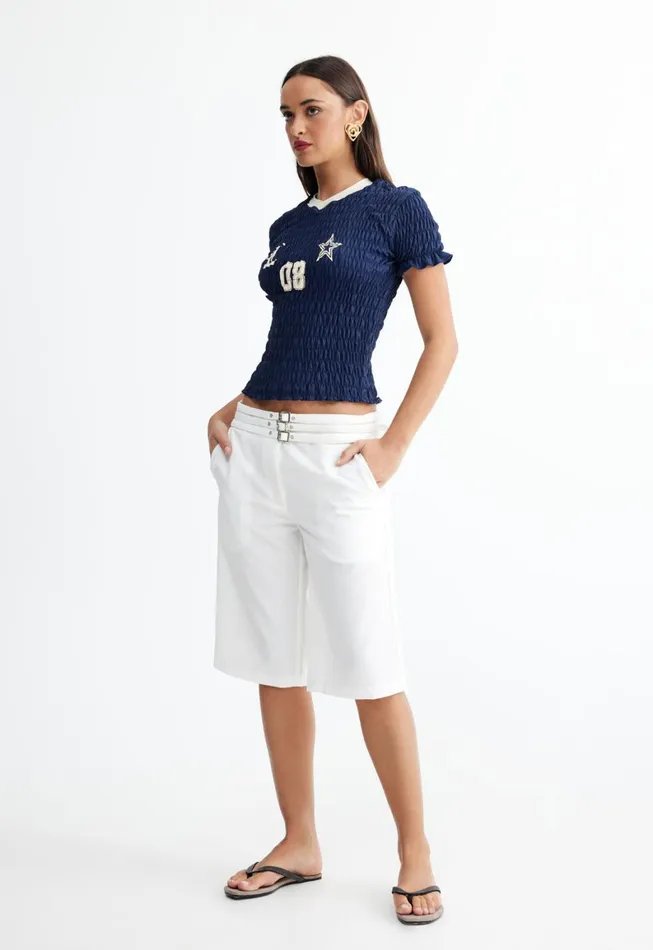 Lioness Fashion SCRUNCHED SPECTATE TOP Indigo Women Tops Lioness Fashion SCRUNCHED SPECTATE TOP Indigo Women Tops