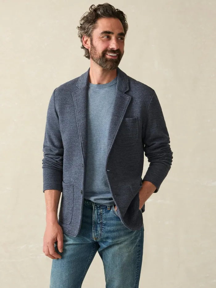 Men Blazers Faherty Inlet Knit Blazer Short Deep Navy Melange
