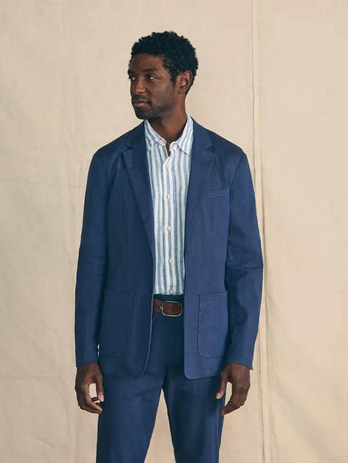 Men Blazers Faherty Movement Flex Linen Blazer Deep Sea Navy