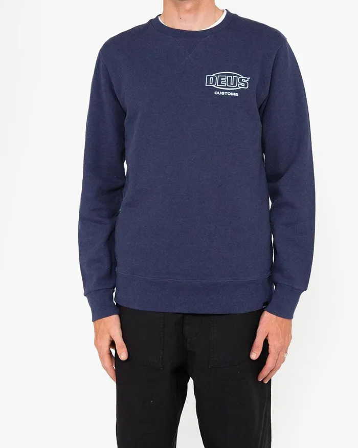 Men Chop Shop Crew 8211 Navy Marle Deus Ex Machina HoodiesFleece