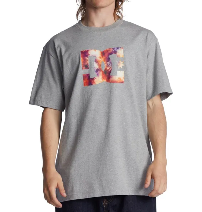 Men DC Shoes TShirts DC Star Fill Heritage TShirt Heather Greywarm Ice Dye