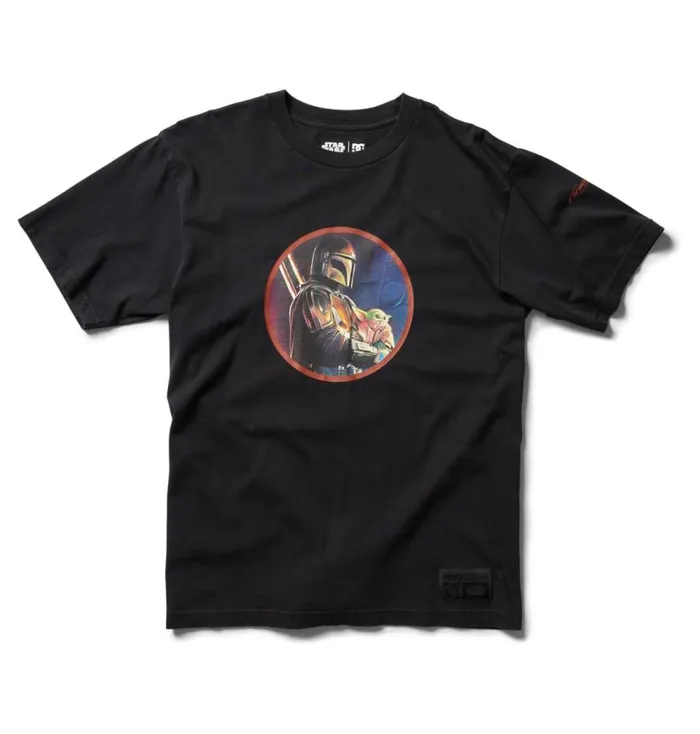 Men DC Shoes TShirts Star Wars DC Mando And The Child TShirt Black Pigment Dye