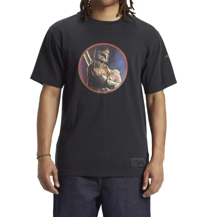 Men DC Shoes TShirts Star Wars DC Mando And The Child TShirt Black Pigment Dye