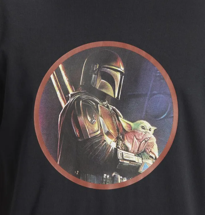 Men DC Shoes TShirts Star Wars DC Mando And The Child TShirt Black Pigment Dye