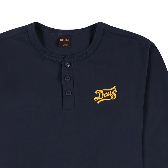 Men Flagged Henley Tee 8211 Navy Deus Ex Machina Tees Men Flagged Henley Tee 8211 Navy Deus Ex Machina Tees