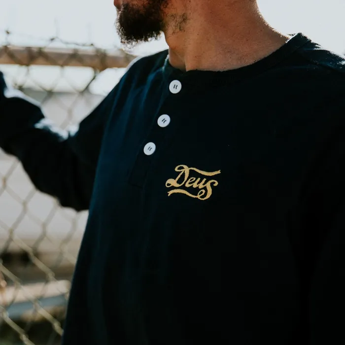Men Flagged Henley Tee 8211 Navy Deus Ex Machina Tees Men Flagged Henley Tee 8211 Navy Deus Ex Machina Tees