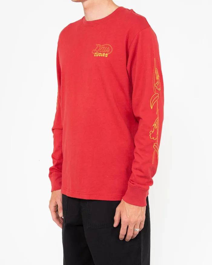 Men Galaxy Long Sleeve Tee 8211 Blood Red Deus Ex Machina Tees Men Galaxy Long Sleeve Tee 8211 Blood Red Deus Ex Machina Tees