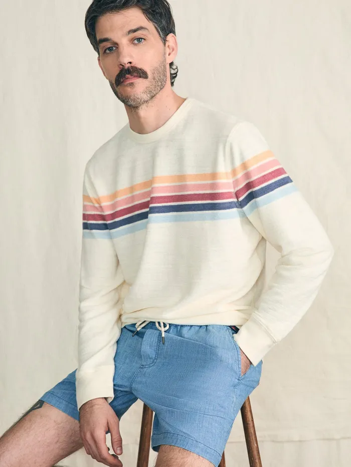 Men Hoodies and Sweatshirts Faherty Cabana Towel Terry Crewneck Seacoast Skyline Stripe