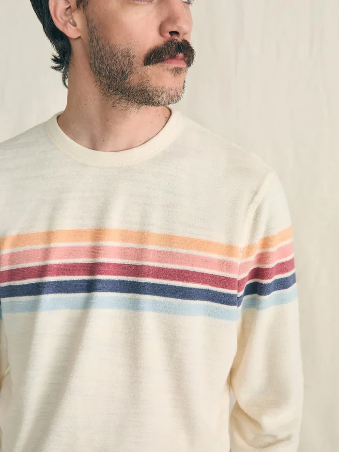 Men Hoodies and Sweatshirts Faherty Cabana Towel Terry Crewneck Seacoast Skyline Stripe