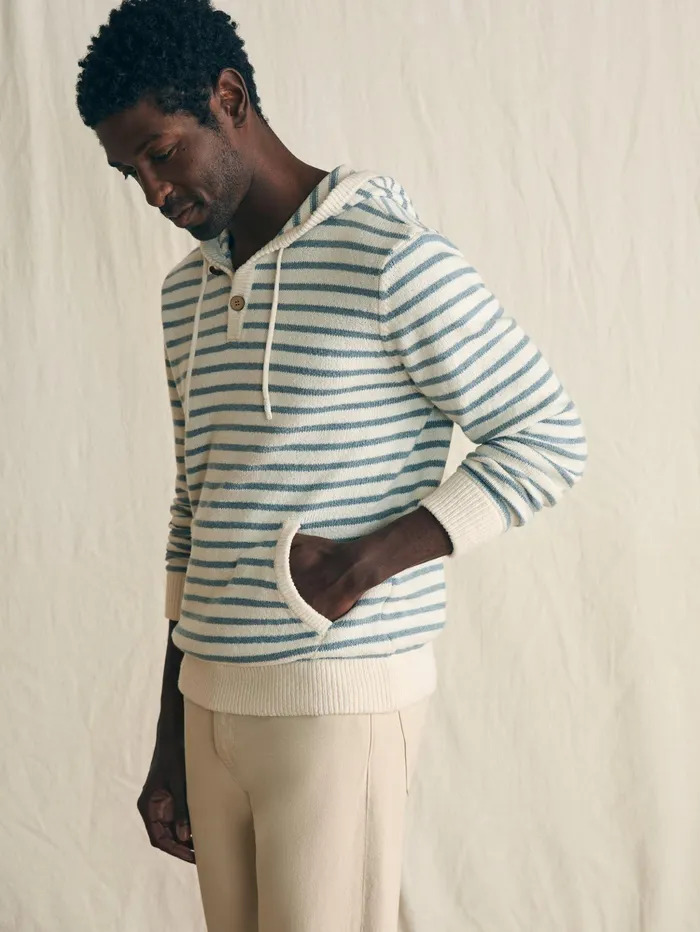 Men Hoodies and Sweatshirts Faherty Cove Sweater Hoodie Ivory Chambray Stripe