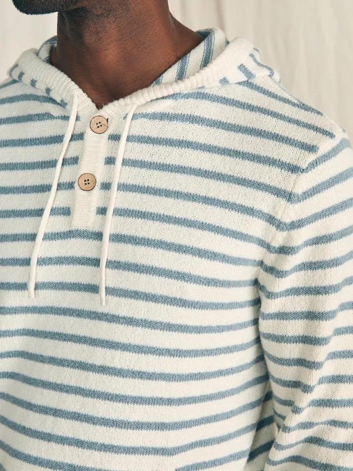 Men Hoodies and Sweatshirts Faherty Cove Sweater Hoodie Ivory Chambray Stripe