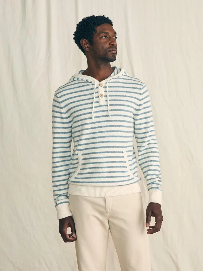 Men Hoodies and Sweatshirts Faherty Cove Sweater Hoodie Ivory Chambray Stripe