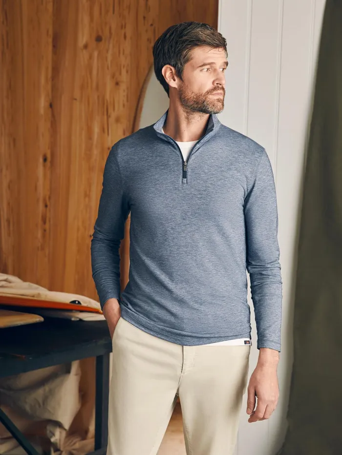 Men Hoodies and Sweatshirts Faherty Movement Quarter Zip Deep Navy Feeder