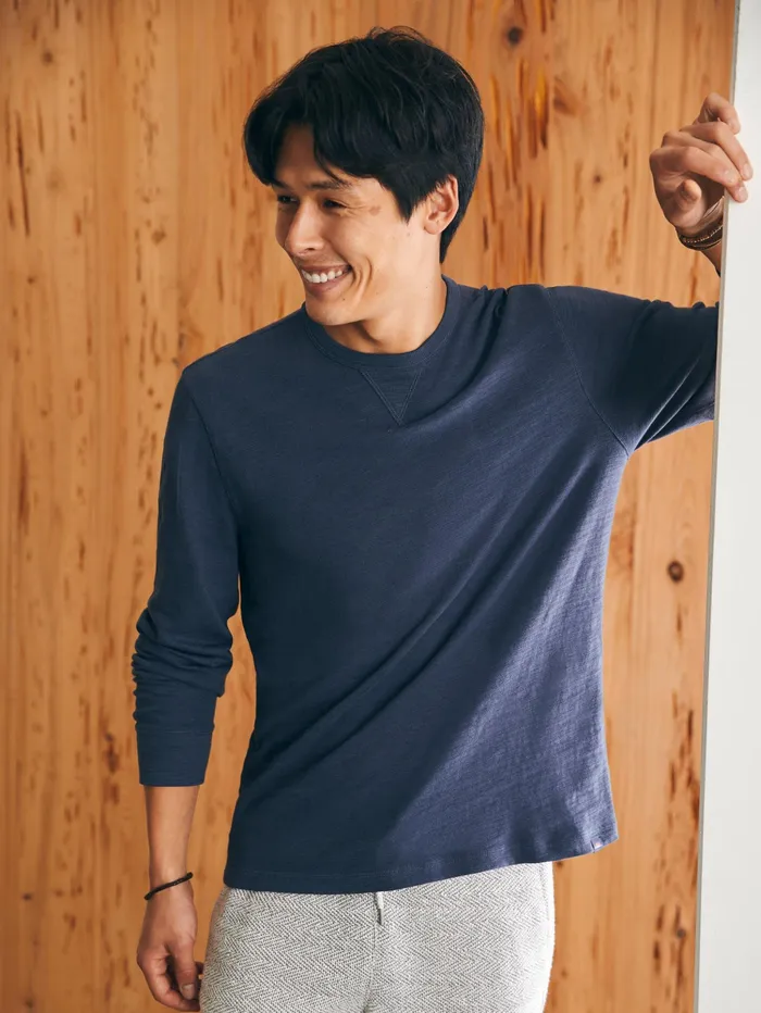 Men Hoodies and Sweatshirts Faherty Sunwashed Slub Crew Tall Blue Nights