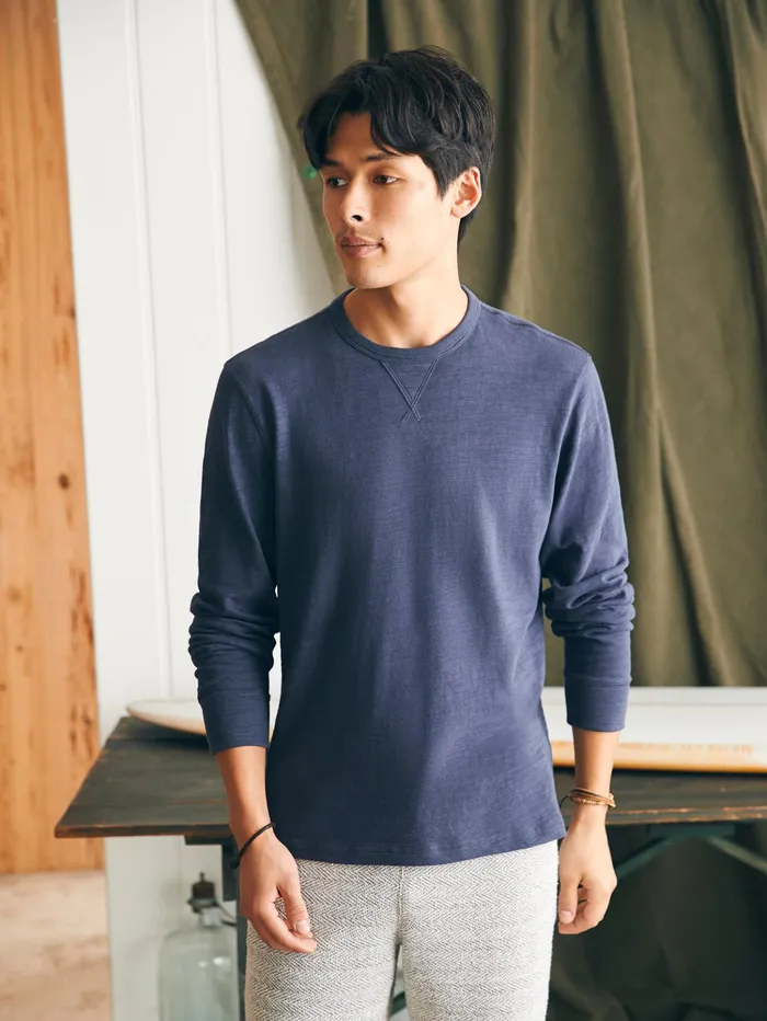 Men Hoodies and Sweatshirts Faherty Sunwashed Slub Crew Tall Blue Nights