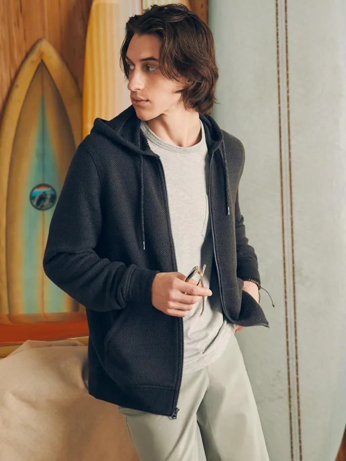 Men Hoodies and Sweatshirts Faherty Whitewater Full Zip Hoodie Washed Black
