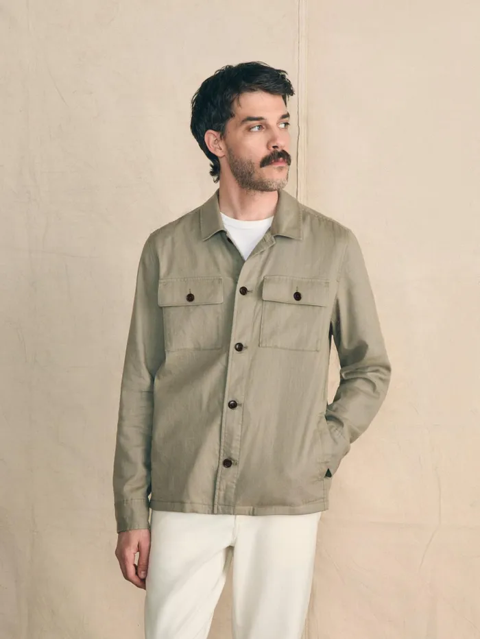 Men Jackets and Vests Faherty Movement Flex Linen Shirt Jacket Olive Isle