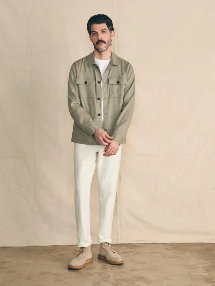 Men Jackets and Vests Faherty Movement Flex Linen Shirt Jacket Olive Isle
