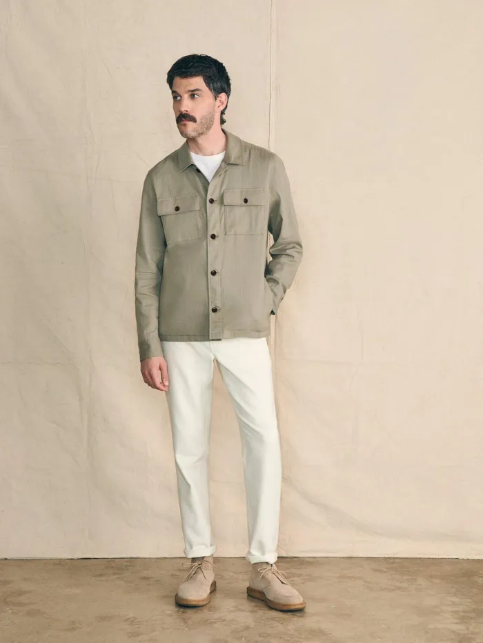 Men Jackets and Vests Faherty Movement Flex Linen Shirt Jacket Olive Isle
