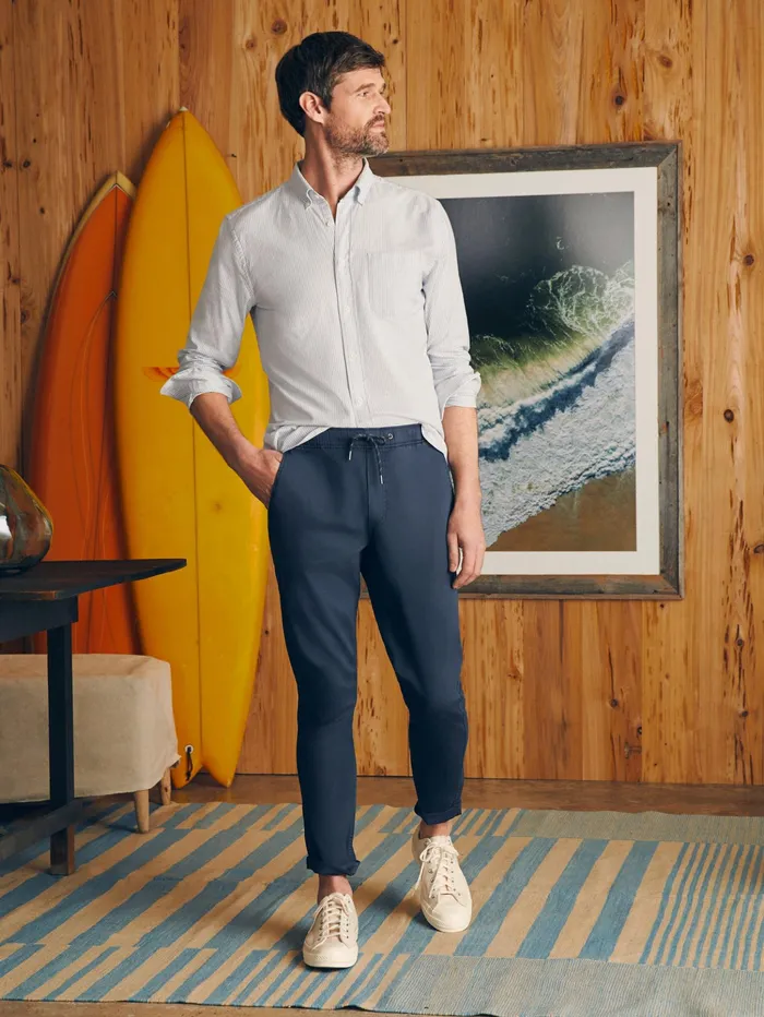 Men Pants Faherty Essential Drawstring Pant Washed Navy