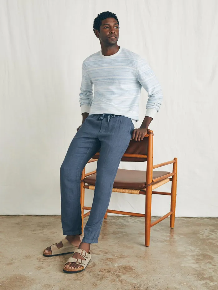 Men Pants Faherty Linen Drawstring Pant Look Out Navy