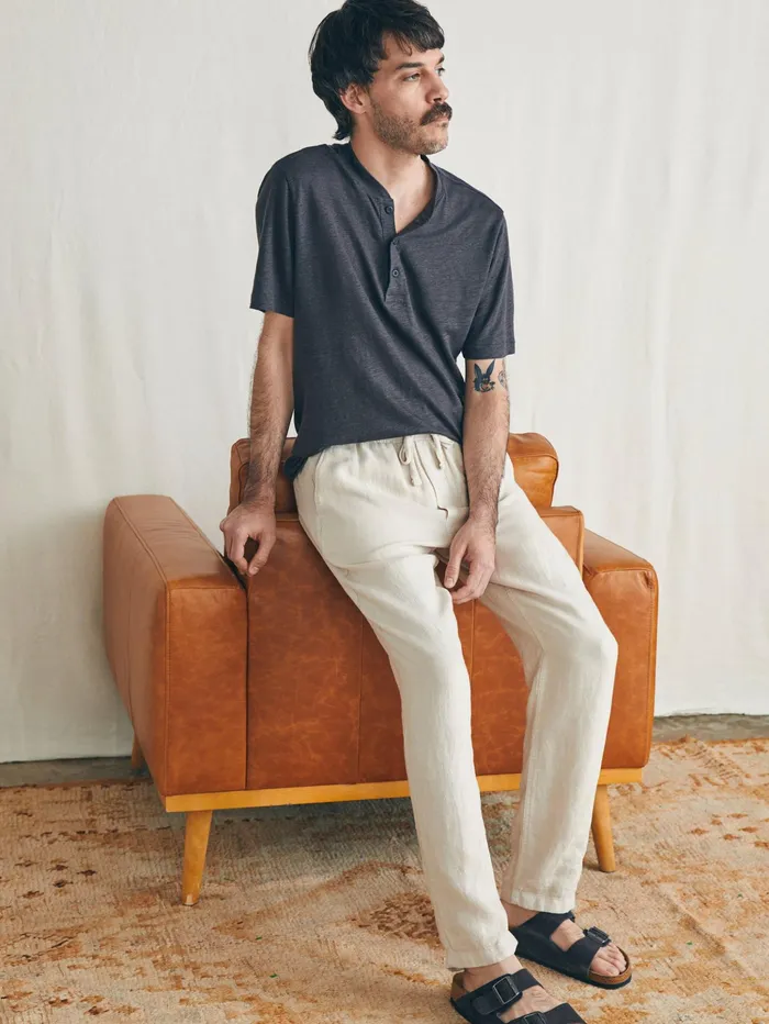 Men Pants Faherty Linen Drawstring Pant Weathered Sand