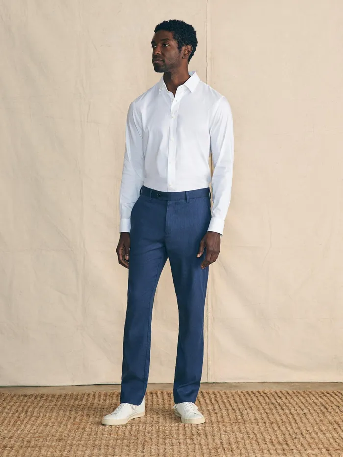 Men Pants Faherty Movement Flex Linen Trouser Deep Sea Navy