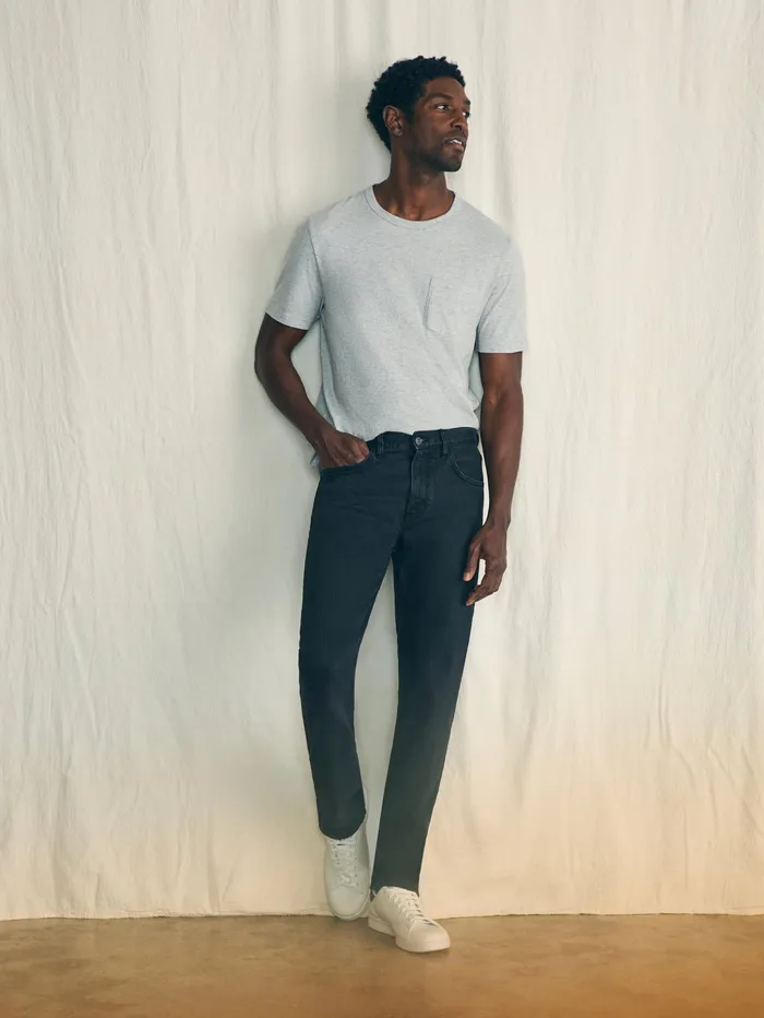 Men Pants Faherty Organic Cotton Slim Straight Denim 32quot Inseam Black Smoke Wash
