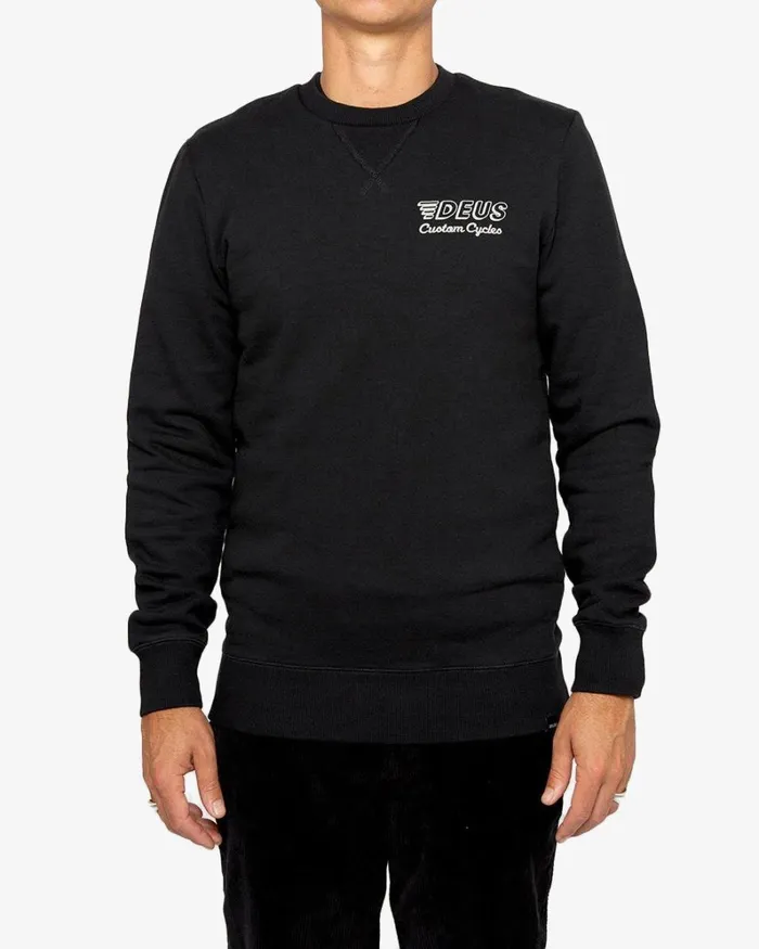 Men Pillar Crew 8211 Black Deus Ex Machina HoodiesFleece