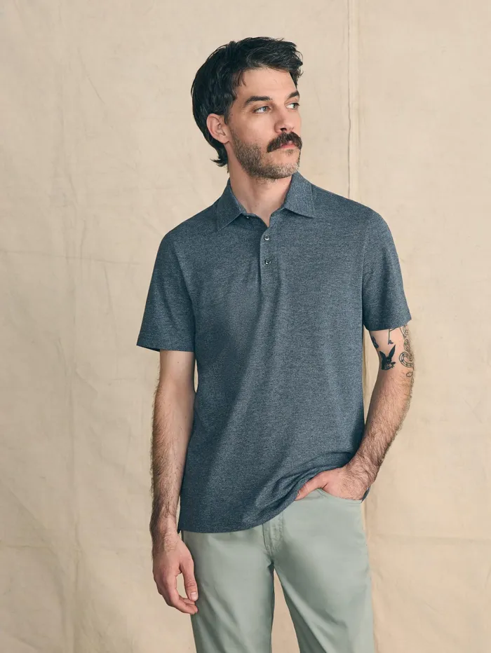 Men Polo Shirts Faherty Movement ShortSleeve Pique Polo Shirt Tall Dusty Iron Heather